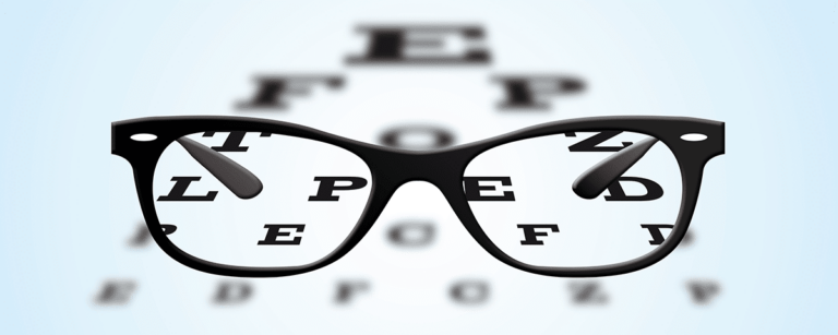 Eyeglasses and eye chart