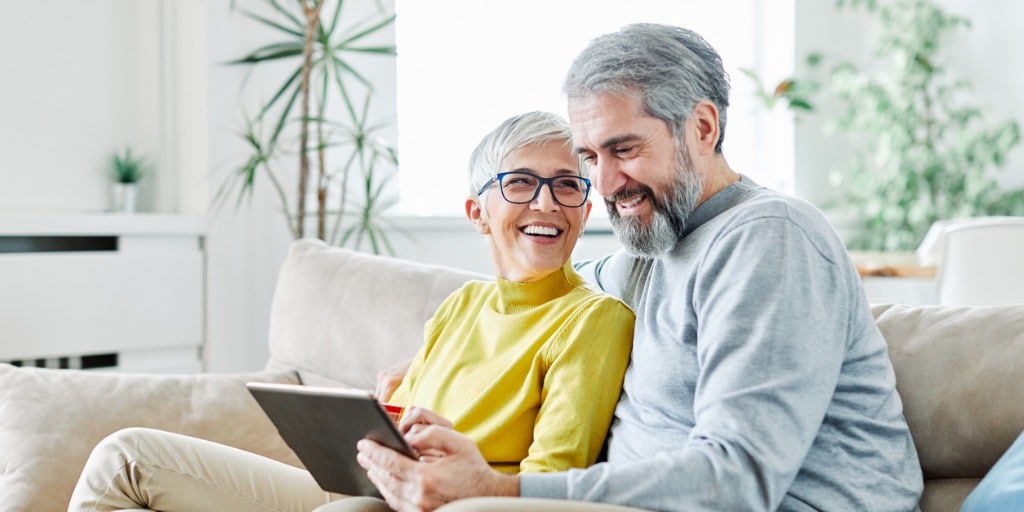 senior couple happy tablet computer love together picture