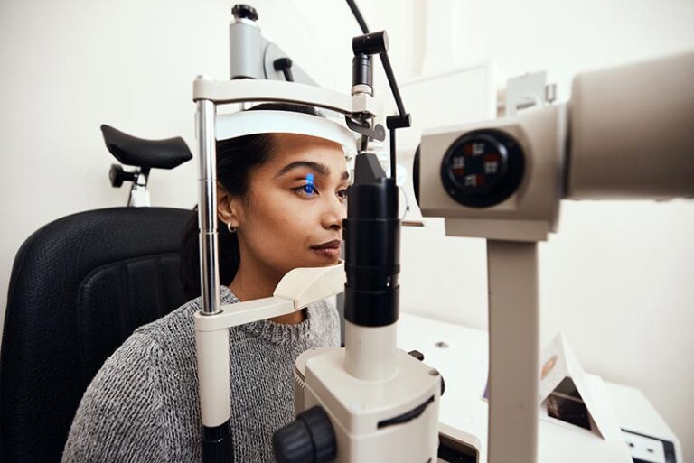 Woman having her eyes examined