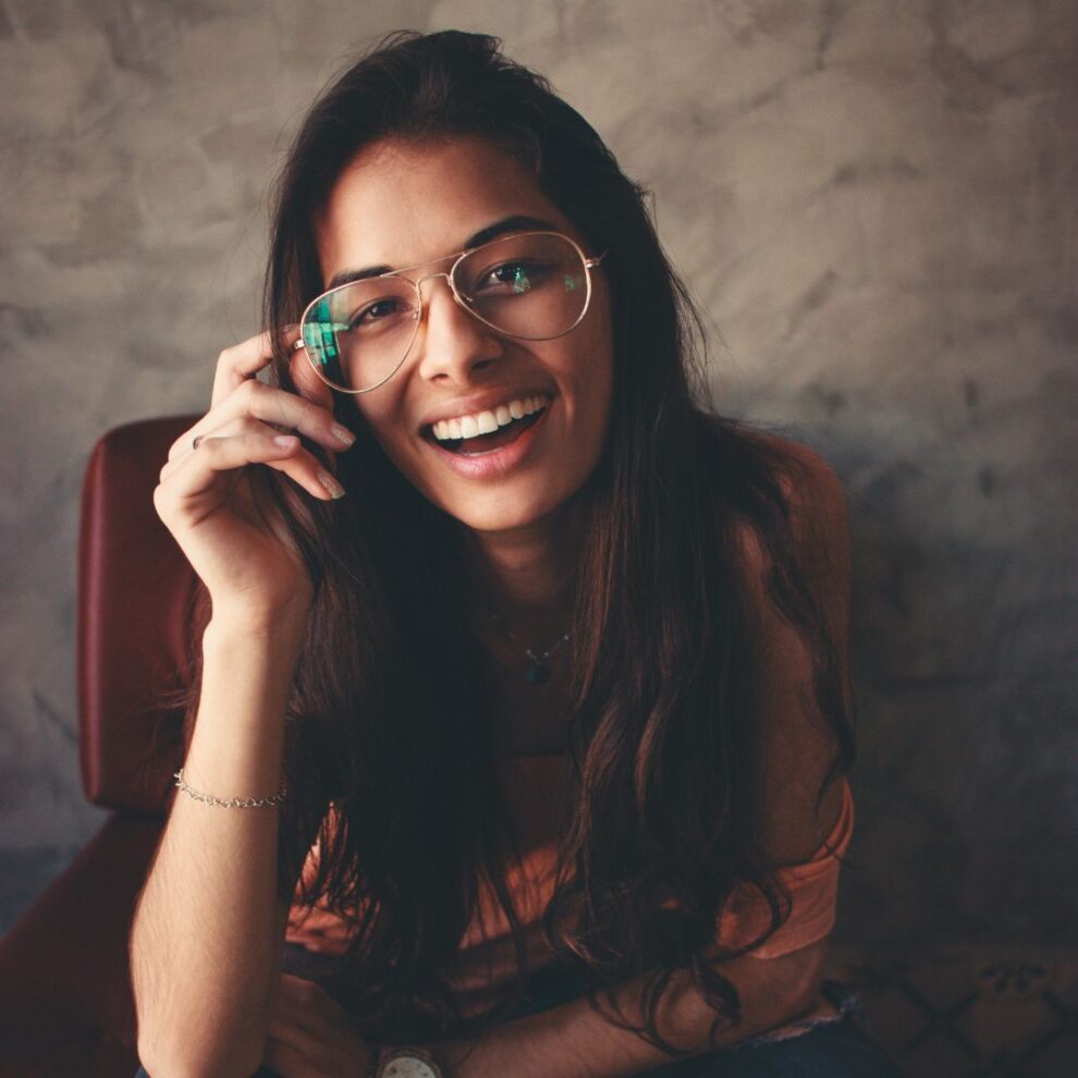 Woman wearing trendy glasses